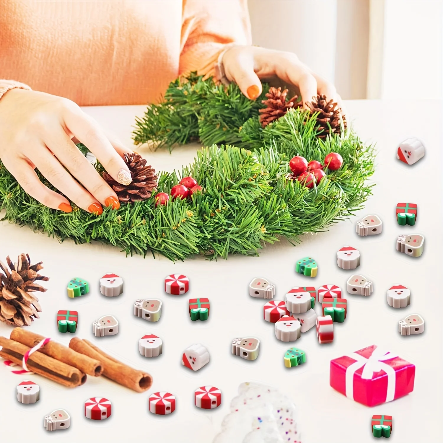 100pcs Christmas Soft Ceramic Beads for DIY Jewellery