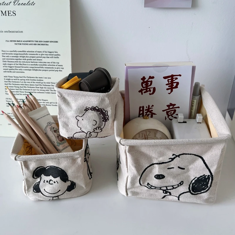 

3pcs Snoopy Desktop Storage Box Anime Makeup Brush Lipstick Shadow Organizer Remote Control Bag for Bedroom Living Room Jewelry