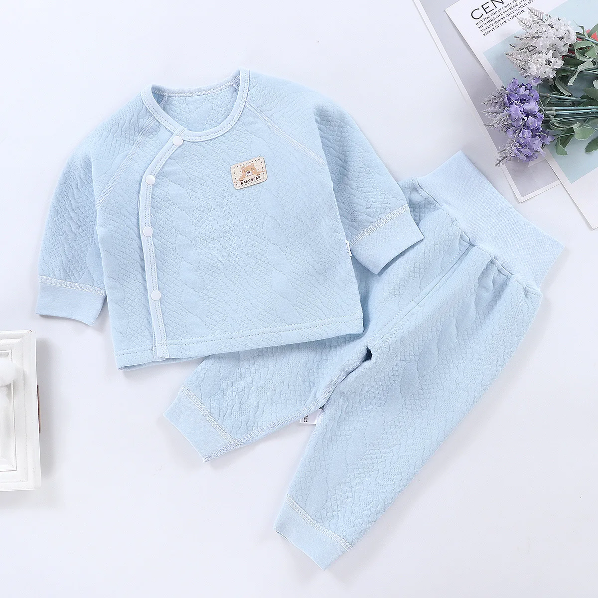 

0-3Y Newborn Baby Girl Clothes Set Thicken Warm Toddler Boy Underwear Long Sleeve Tops+High Waist Pant 2Pcs Suit Infant A739