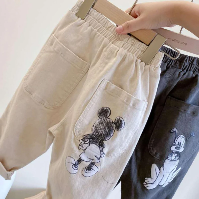 2024 Mickey Spring Autumn Korean Children Pants Casual Cotton Canvas Pants Fashion Kids Boys Girls Trousers