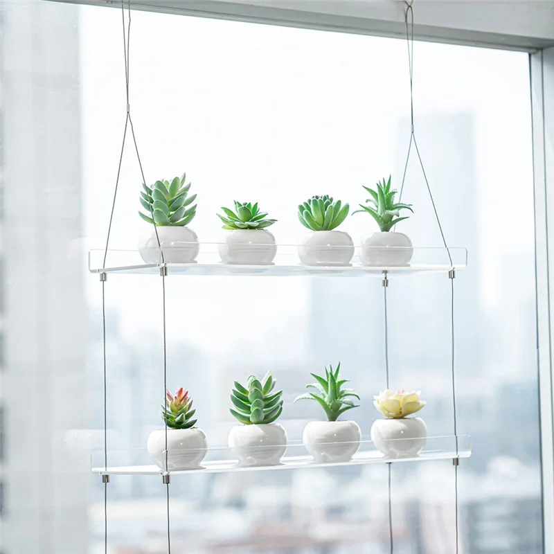 ABKY-3-Tier Window Plant Shelves 16 Inch, Acrylic Adjustable Hanging Floating Shelf, Window Sill Extender For Indoor Plants image 5