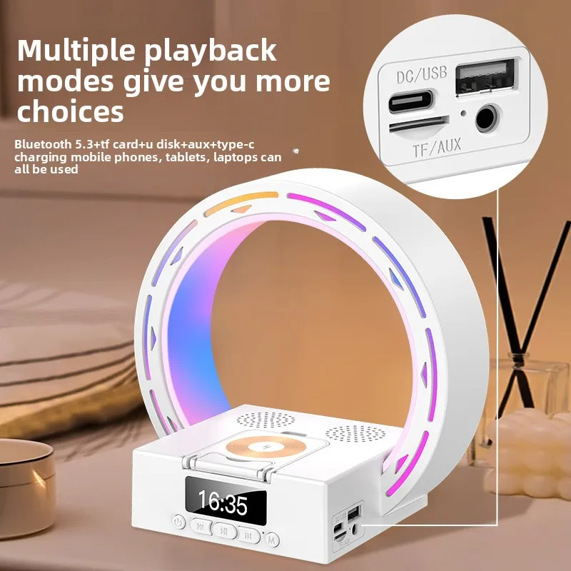 VYOPBC Bluetooth Speaker Wireless Charger Bedside Lamp Alarm Clock Phone Stand Multifunctional