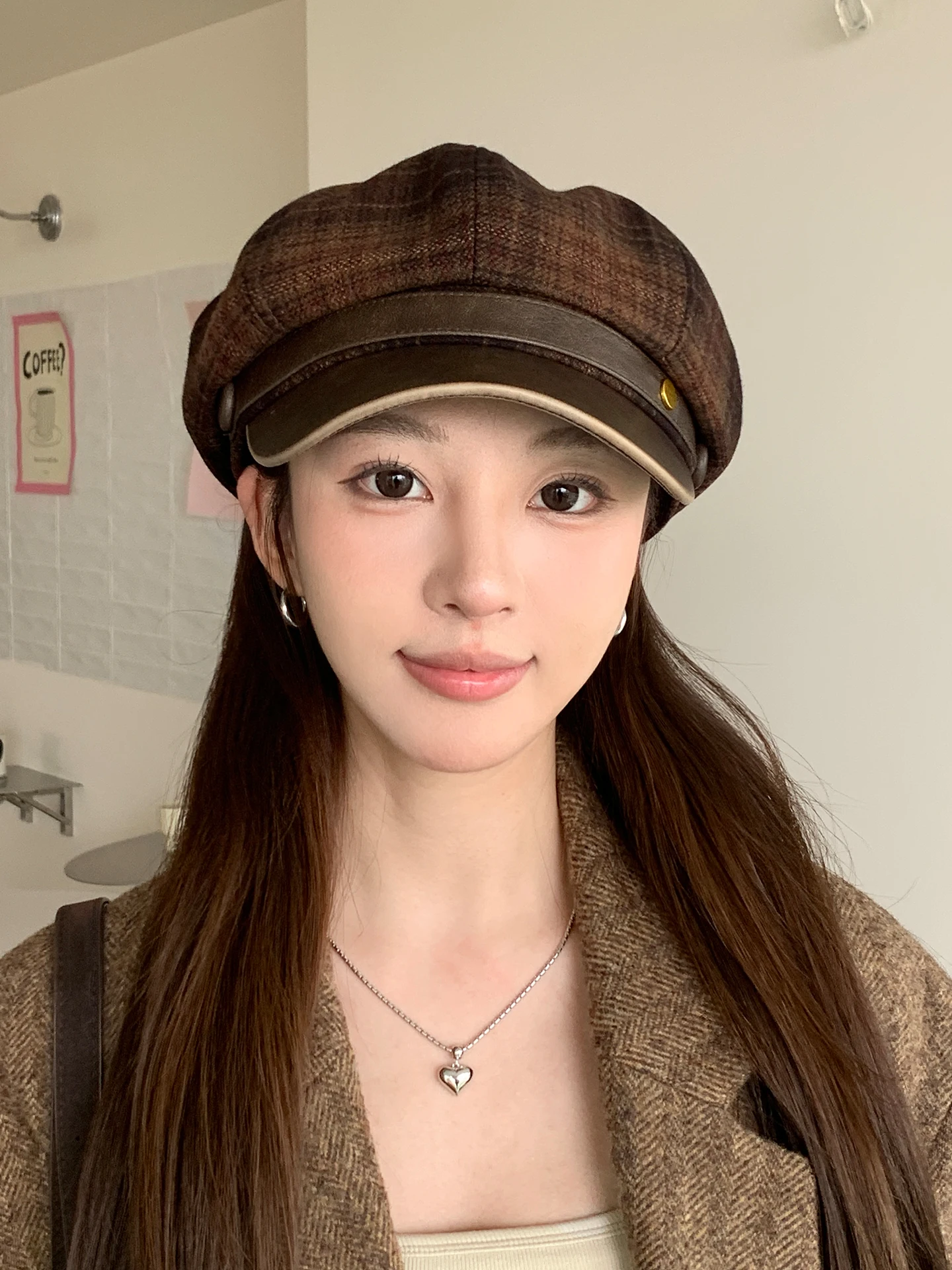 Retro Japanese Plaid Beret Hat Women's Autumn Winter Large Head Size Eight Corner Hat Newsboy Cap Artist Hat Trendy