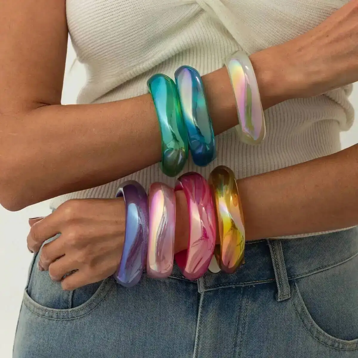 

Lacteo Bohemia Colorful Transparent Resin Bangle Bracelet for Women Creative Geometric Irregular Chunky Bangles Party Jewelry
