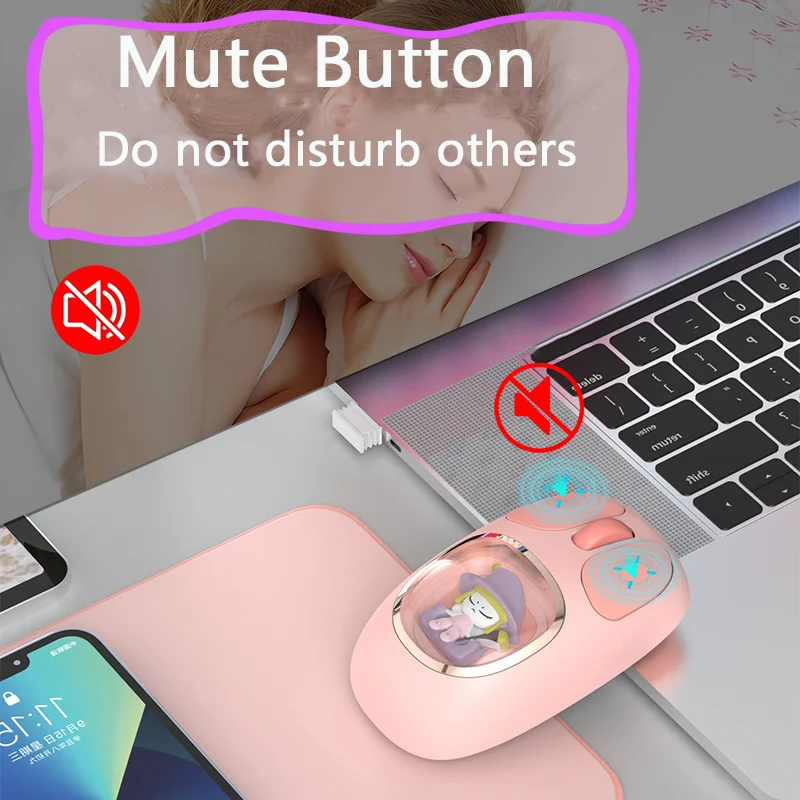 Wireless 2.4G Bluetooth Dual-mode Mouse Connect Multiple Devices Recahrgeable Cute Doll Design Light Weight Portable For Office