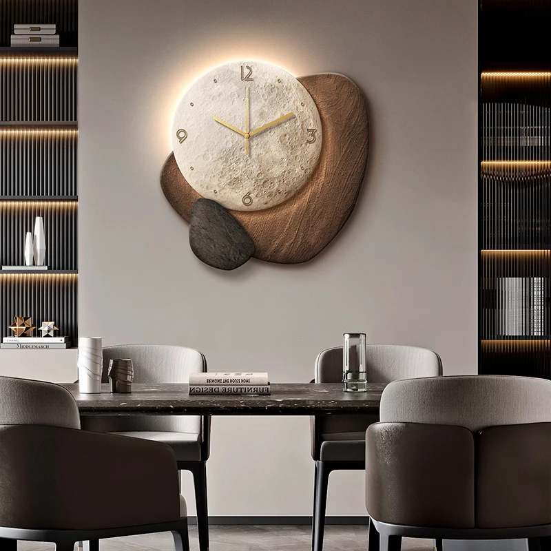 

Stone to run restaurant clock wall decorative painting creative three-dimensional high-end living room wall clock dining table w