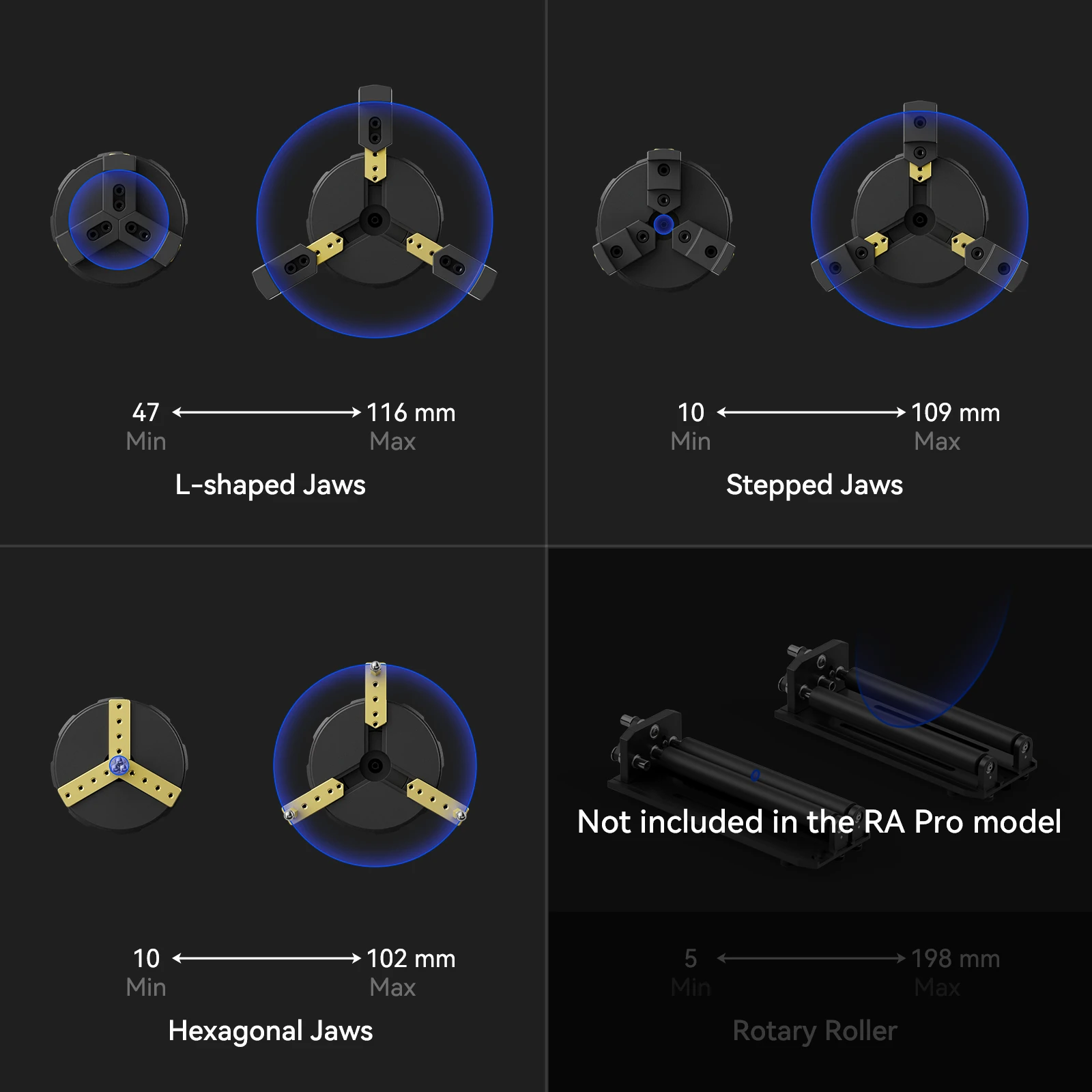 RotaryChuck لوحدة دوارة لمحور EngraverY مع 180 °   زاوية قابلة للتعديل لنقش الأشياء الأسطوانية وأشياء مستديرة غير منتظمة