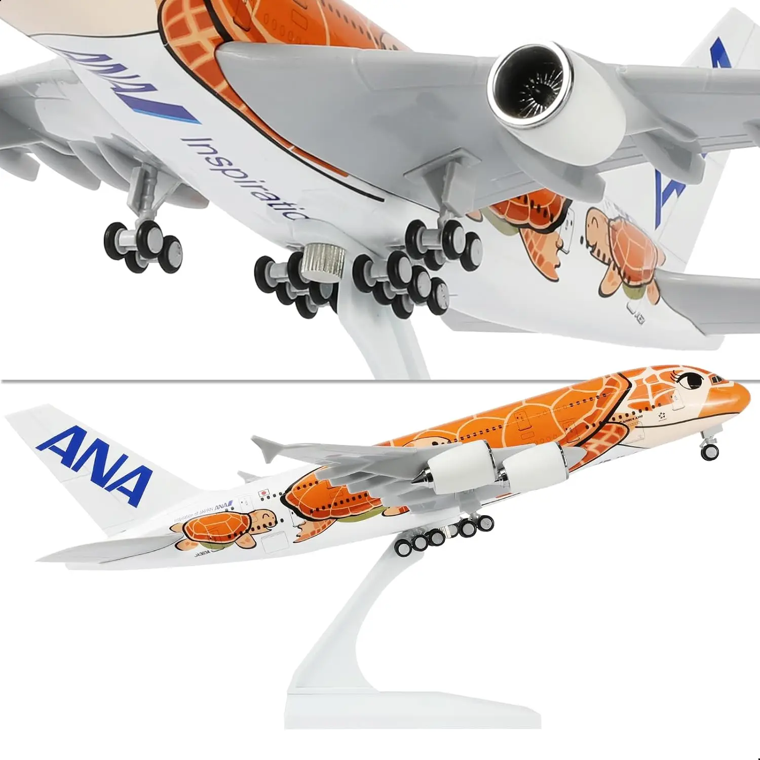 30cm ANA Orange Turtle A380 Plane Model Diecast Aircraft Resin with Landing Gear Wheel Adult Aviation Collectible Souvenir Gift