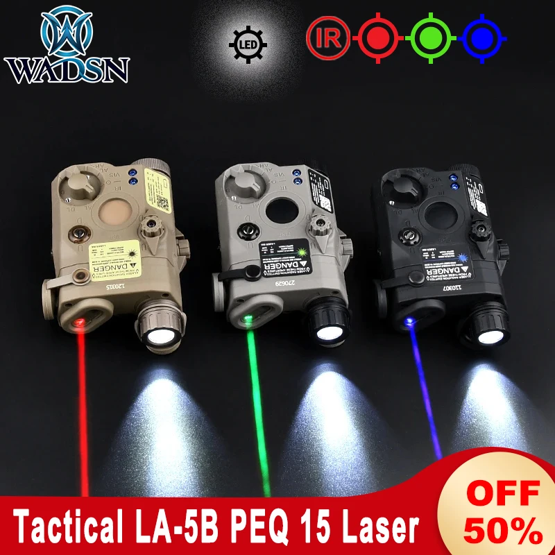 

WADSN LA-5B PEQ15 Tactical Red Green BLue Dot Laser IR Night Vision Weapons Light Strobe Hunting AR15 Rifle Airsoft PEQ Laser