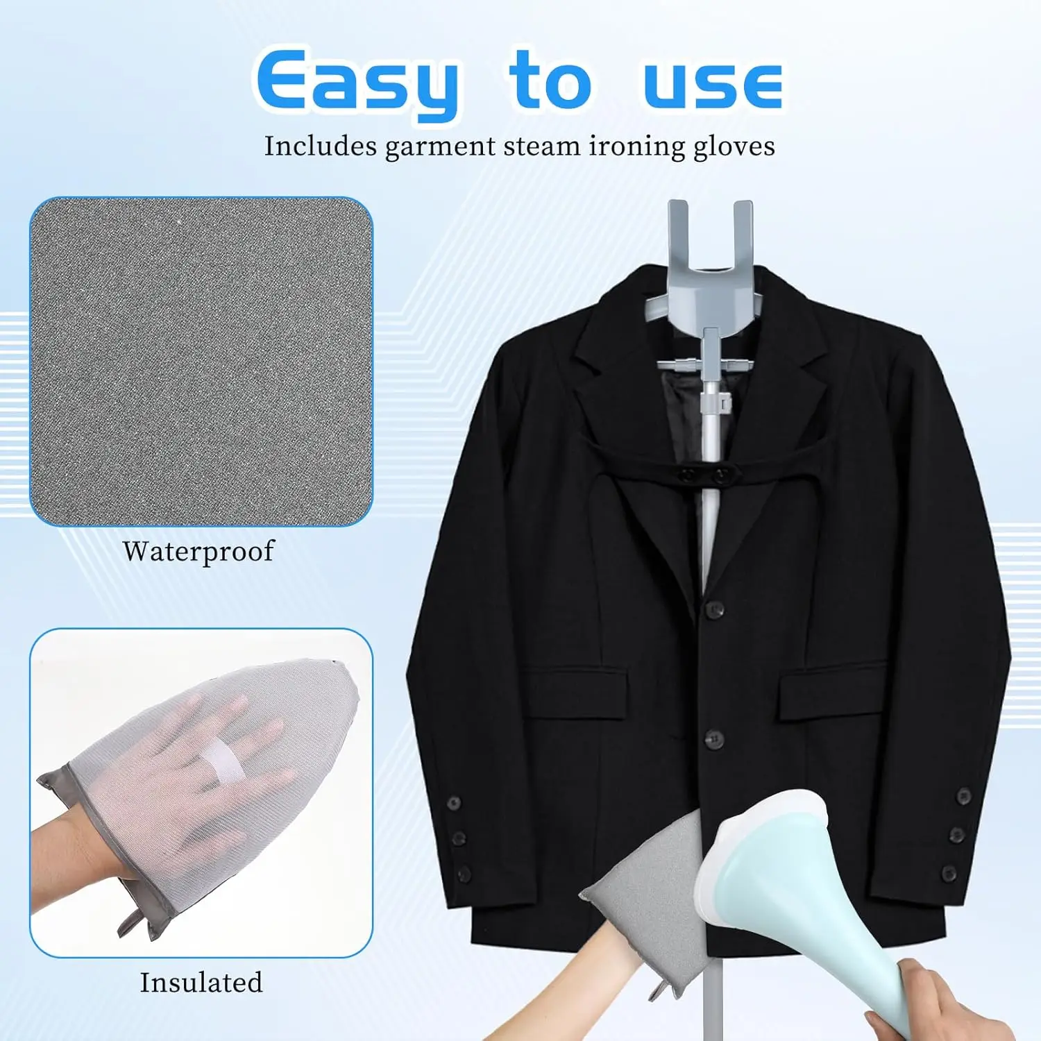 Portable Foldable Garment Steamer Rack with Ironing Glove for Dresses, Pants, Shirts (32-63 Inch)