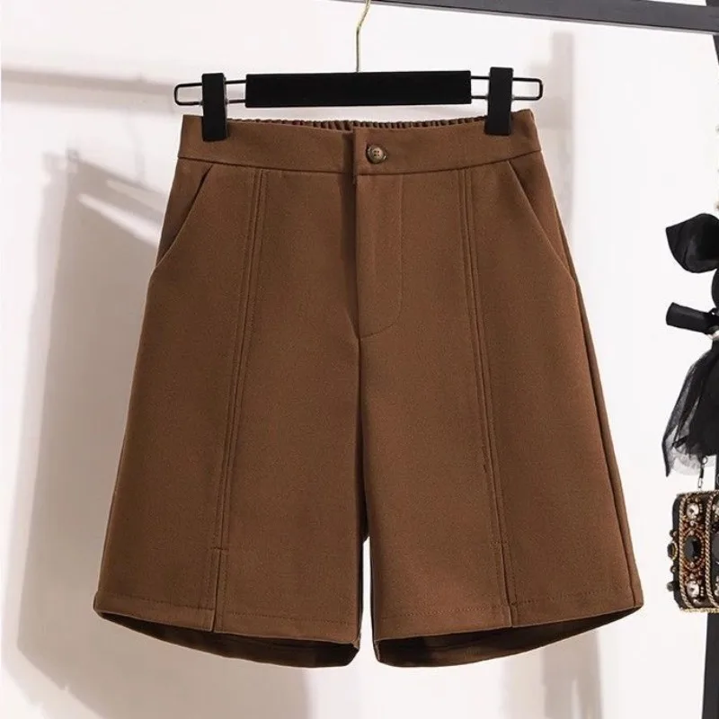 Pantaloncini di lana Donna Accogliente Autunno Inverno Dritto Vintage Comodo Tasche Ins Coreano Elegante Moda Alta Elastico in Vita Casual