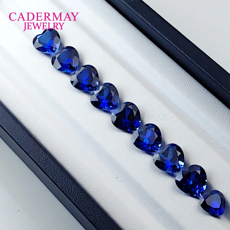 

Dark Blue Lab Grown Sapphire Inclusions 4mm-14mm Heart Cut Royal Blue Synthetic Sapphire Loose Gemstone For Jewelry Making