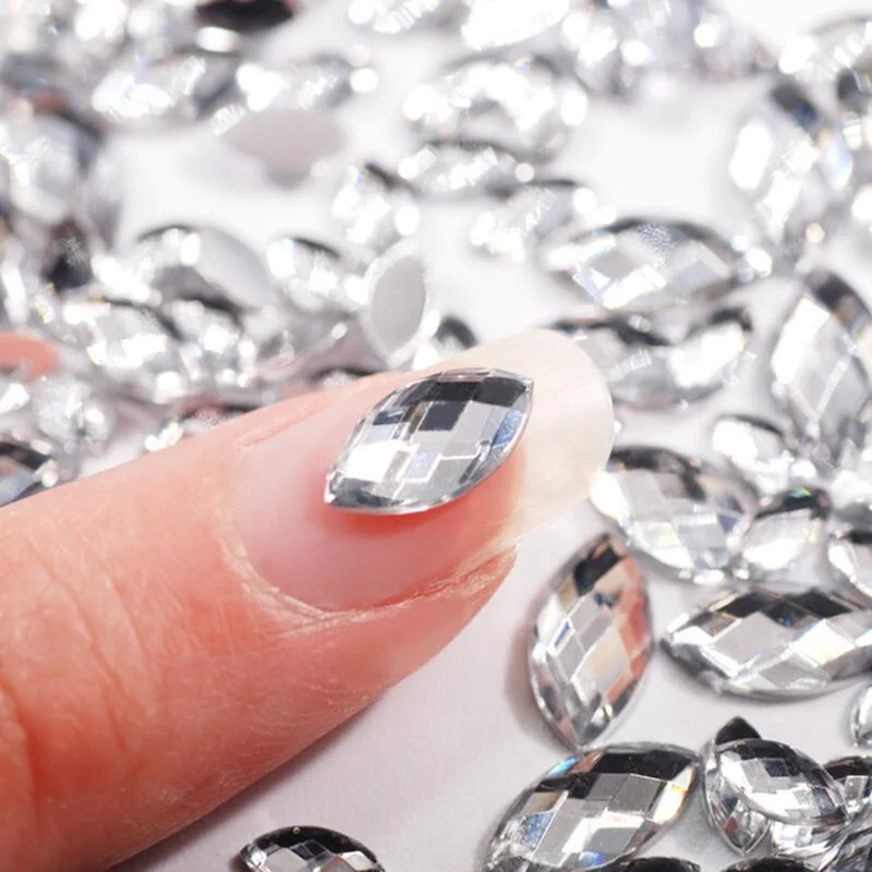 10pcs New Clear Nail Rhinestone Super Flash Pointed Bottom Fertilizer Square Crooked Heart 3D Nails Art Jewelry Decorations