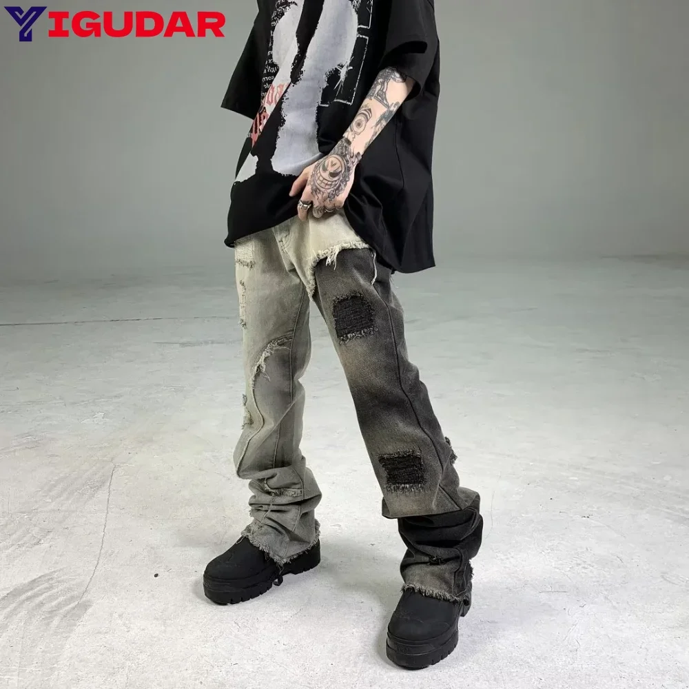 

2025 мужские свободные контрастные винтажные модные брюки y2k, уличная одежда, брюки-карго, мужские мешковатые джинсы, брюки-карго, мужская одежда