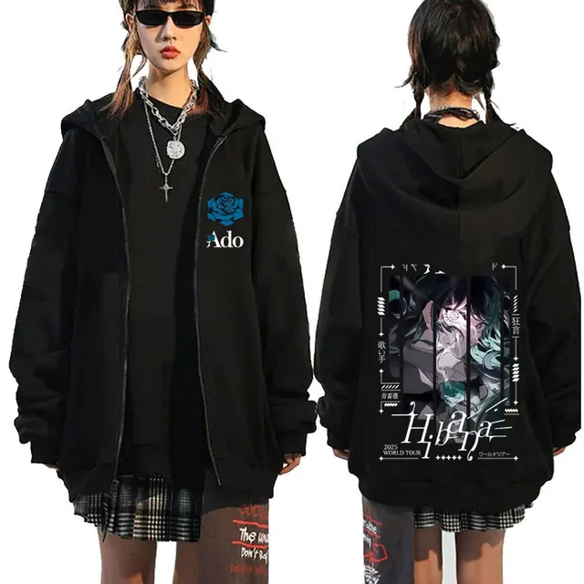 Ado World Tour 2025 Hibana Zipper Hoodie Men Women Fashion Japanese Style Zip Up Jacket Unisex Casual Vintage Zip Up Sweatshirt