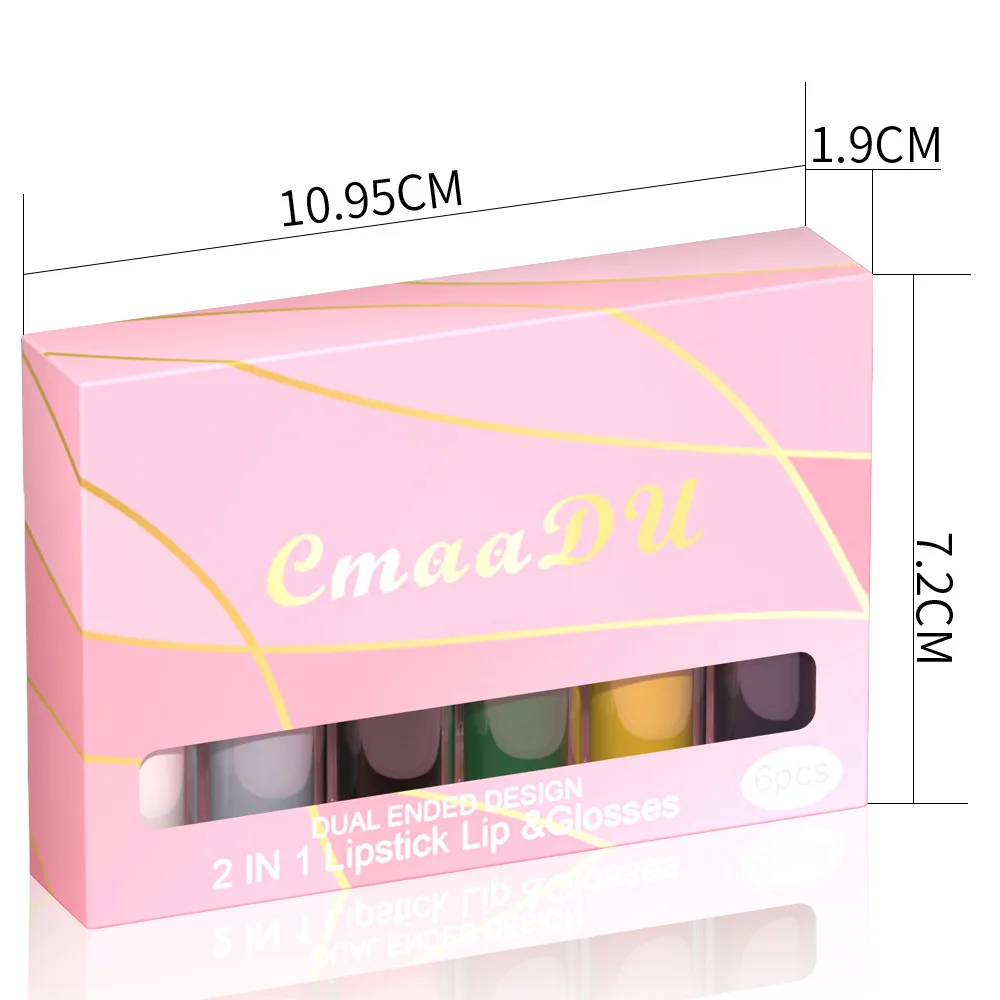 Juego de brillo de labios de doble punta, 6 uds., acabado mate y brillante, resistente al agua, de larga duración para uso diario y regalo navideño, belleza