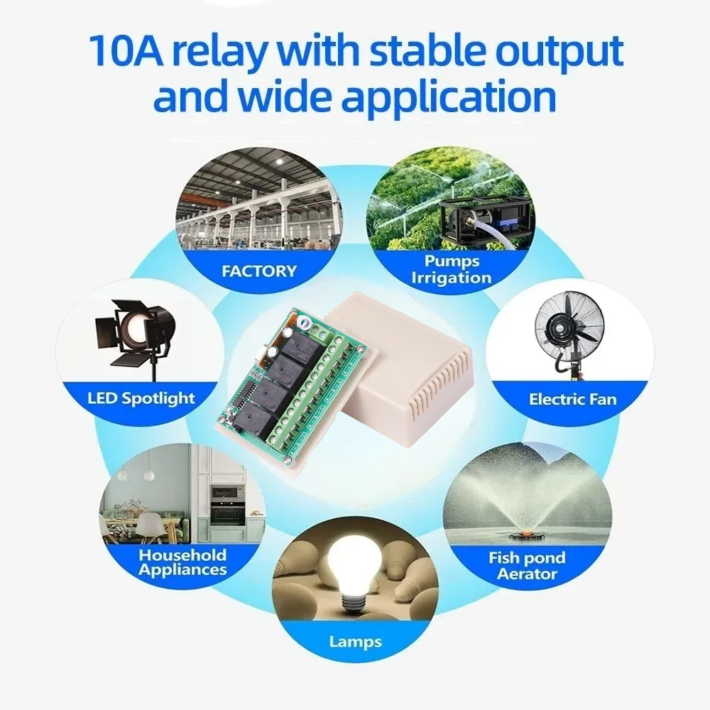 RF 433 MHz Drahtloser Fernbedienungs-Lichtschalter DC 12 V 24 V 36 V 72 V Relaismodul und 4-Kanal-Sender für LED-Torsystem Ein Aus