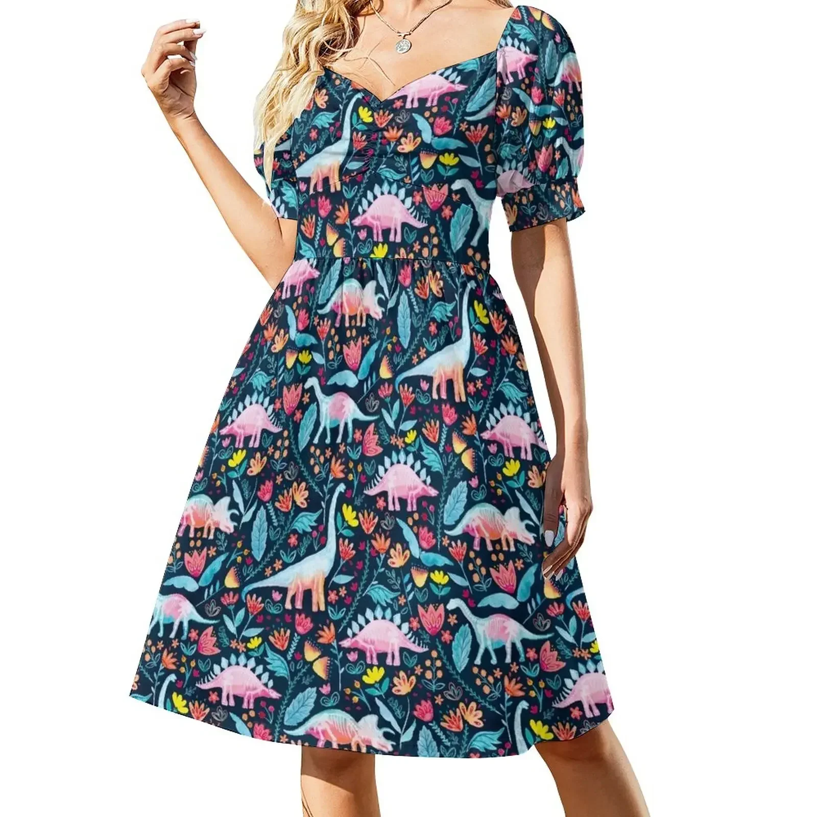 

Dinosaur Delight Short-Sleeved Dress Woman's evening dress birthday dress for women luxury evening dresses for women 2025