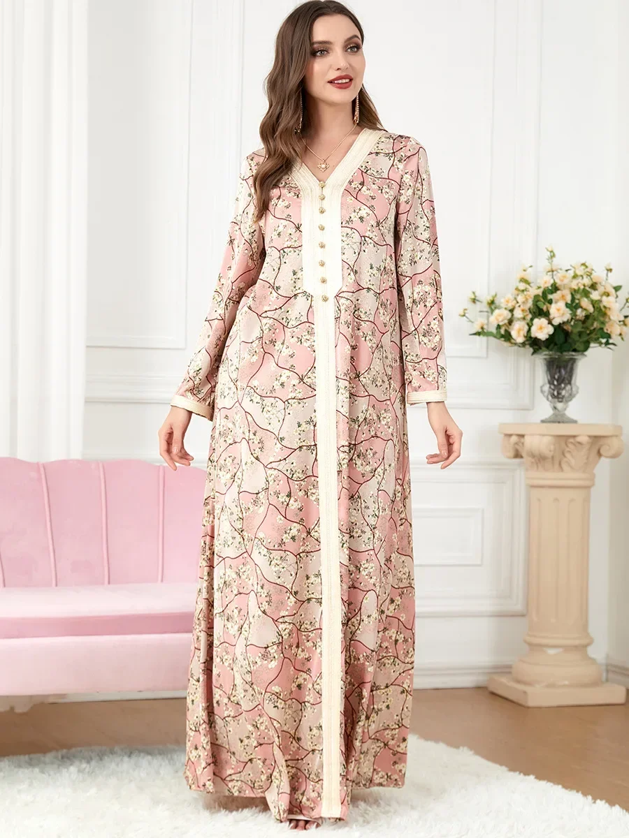 Abaya muçulmano vestido feminino com decote em v jalabiya marrocos vestido de festa abayas vestidos casuais largo robe marroquino caftan ramadan 2026