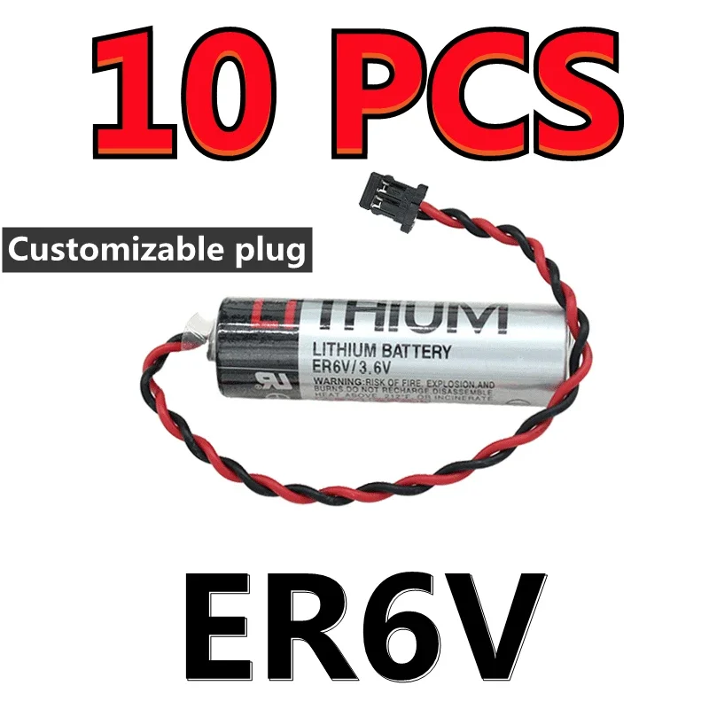 10 Pack Original New ER6V Battery 3.6V 2000mAh PLC Lithium Batteries With Little Black Plugs Connectors