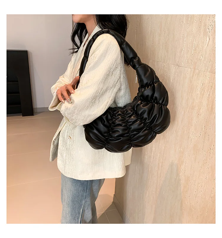 Quilted Crossbody Bag for Women Pleated Handbags Padded Cloud Shoulder Bags Leather Casual Messenger Bag