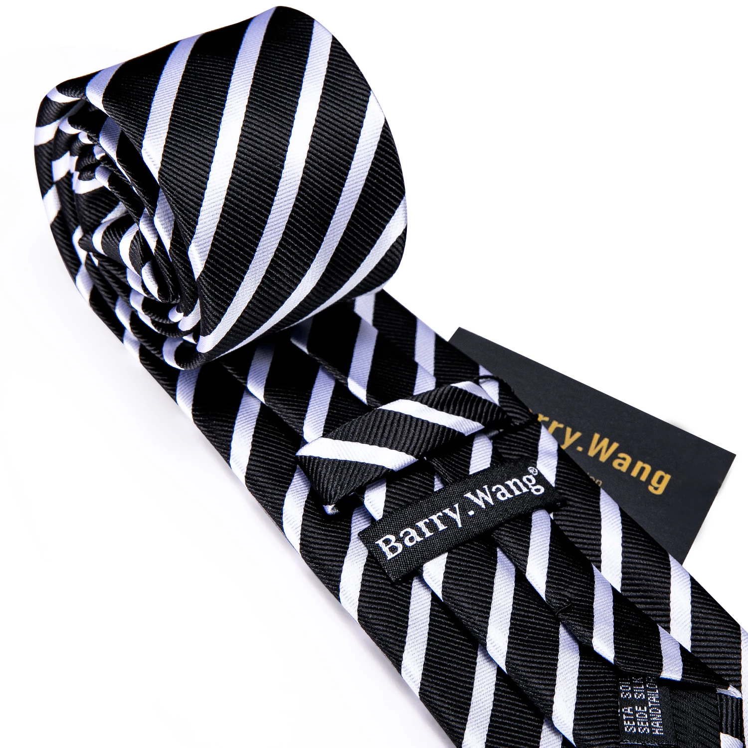 Barry.Wang Tie for Dad and Son Jacquard Black Striped Silk Necktie Pocket Sqaure Parent-child Adult Boy Men Young Party Wedding