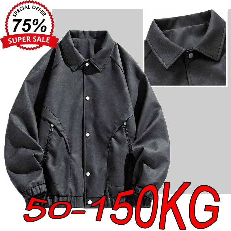 M-8XL Large Size American Jackets Autumn Winter Men's Retro Sport Washed Lapel PU Leather Plus Size High-end Couple Casual Coats