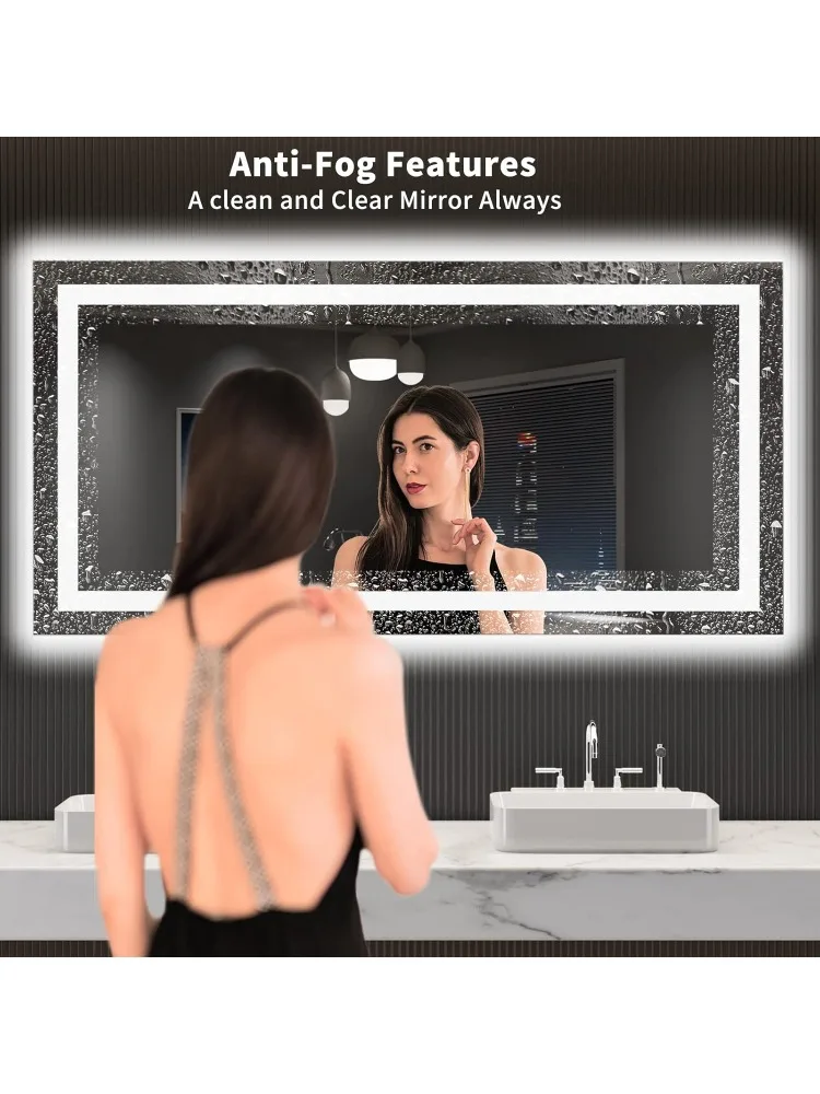 55X30 LED Bathroom Mirror with Lights, Anti-Fog, Dimmable, Backlit + Front Lit, Lighted Bathroom Vanity Mirror for Wall