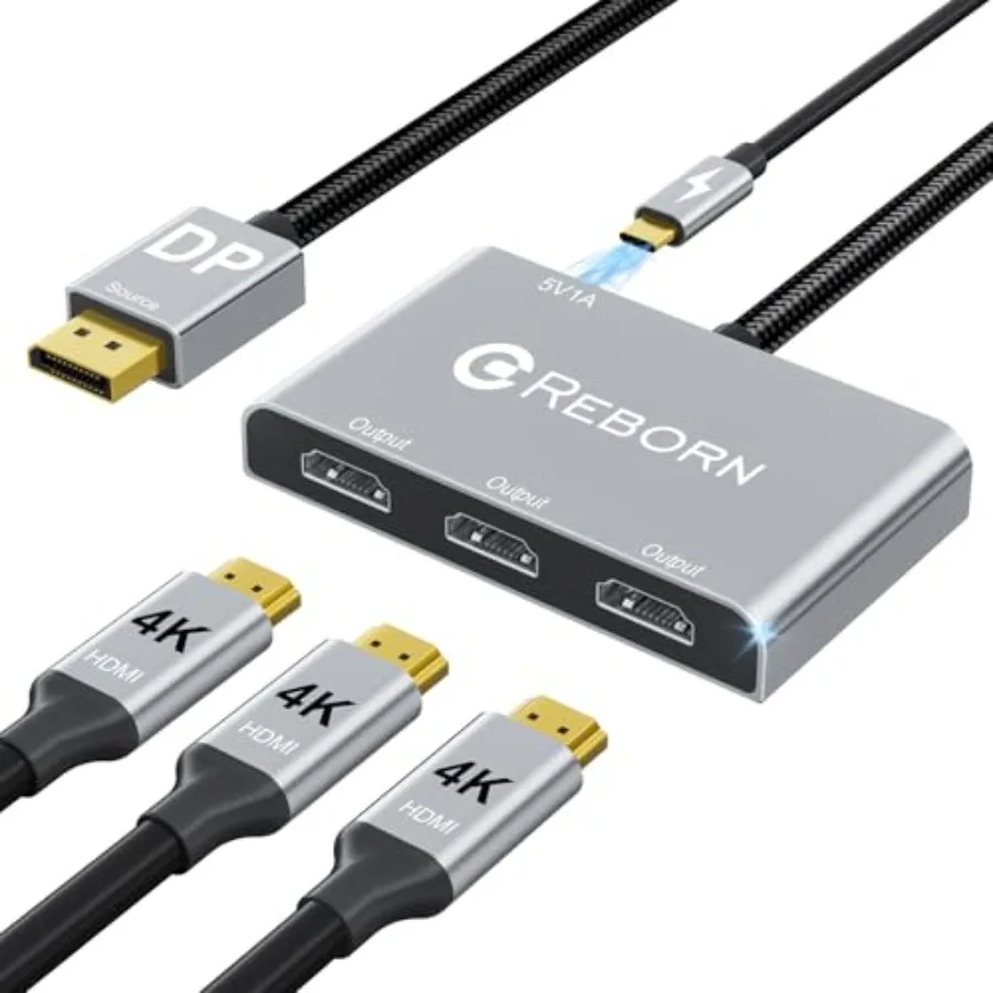 DisplayPort to HDMI Splitter for Multi Monitor Adapter 4K@60Hz HDMI Splitter Extended Display 1 in 3 Out MST Hub for Extended o