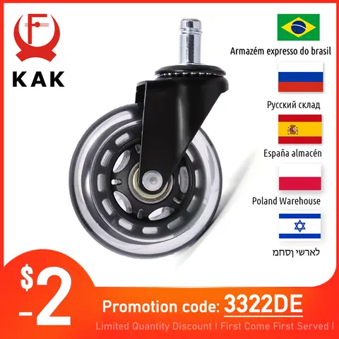 5PCS KAK 3" Universal Mute Wheel Office Chair Caster Replacement 60KG Casters Rubber Soft Safe Roller Furniture Wheel Hardware