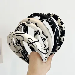 Black White Musical Note Stripe Hair Accessories Irregular Funny Stripe Headbands for Women Thicked Sponge Headwear Scrunchies