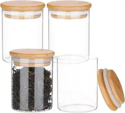 4 Pack Clear Glass Jar with Bamboo Lids 7oz(200ml) Round Small Airtight Spice Storage Container with Silicone Ring Lids for