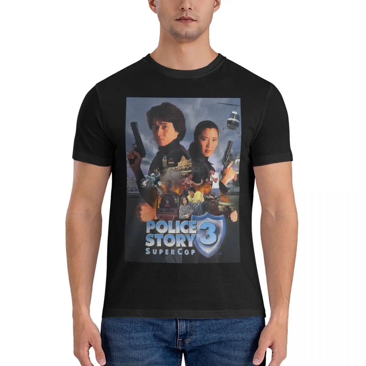 

Unique POLICE STORY III SUPER COP T-Shirts for Men Crewneck 100% Cotton T Shirt J-Jackie Chan Short Sleeve Tee Shirt Gift Idea