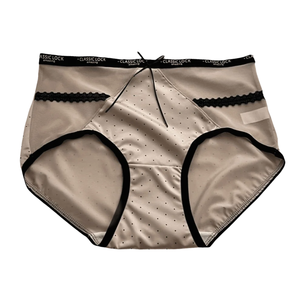 Light Thin Mesh Women's Underwear Satin Bow Wave Point Underpants Hollowed-out Seamless Briefs Female