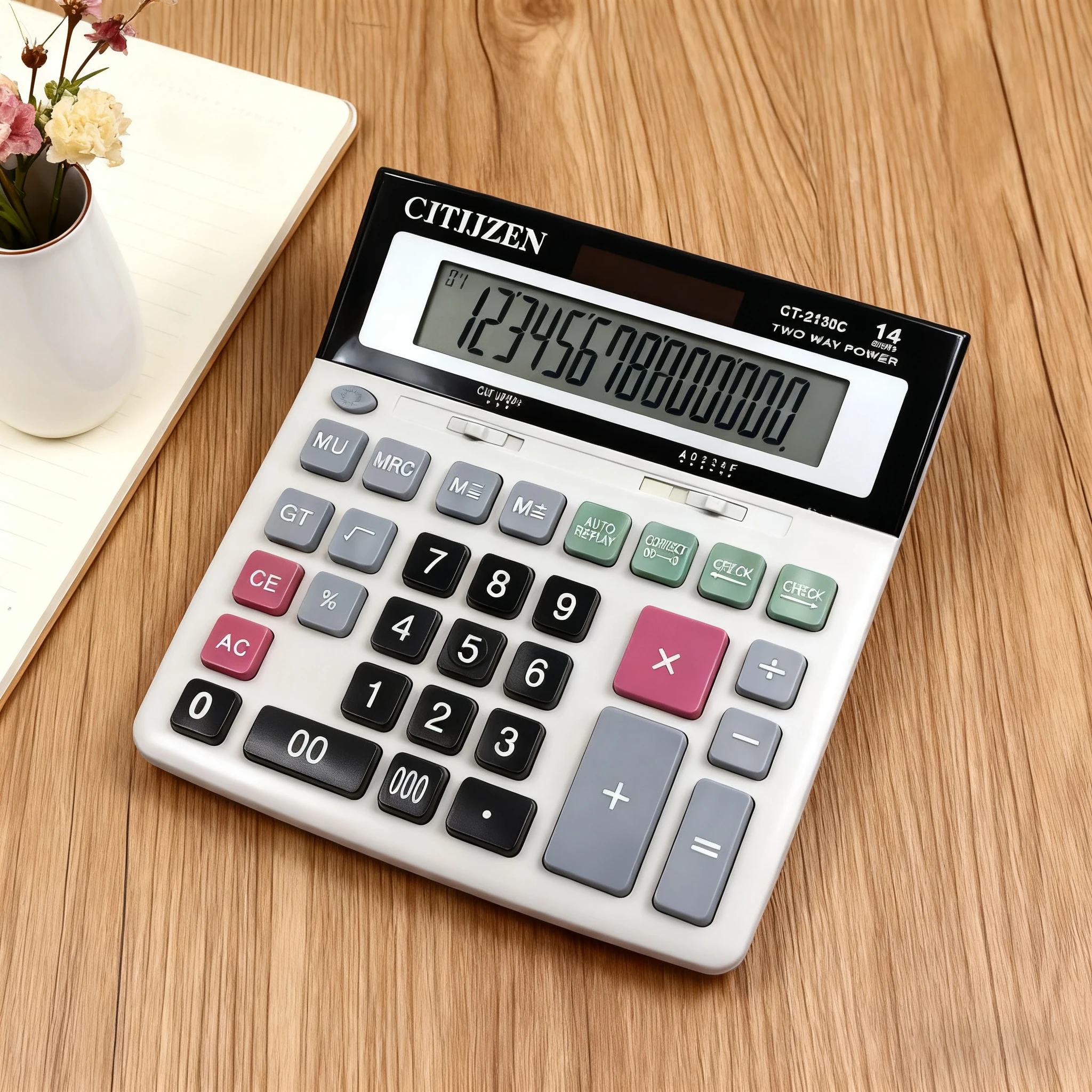 Calcolatrice elettronica a 14 cifre con doppio alimentatore solare e a batteria, adatta per ufficio, scuola e contabilità