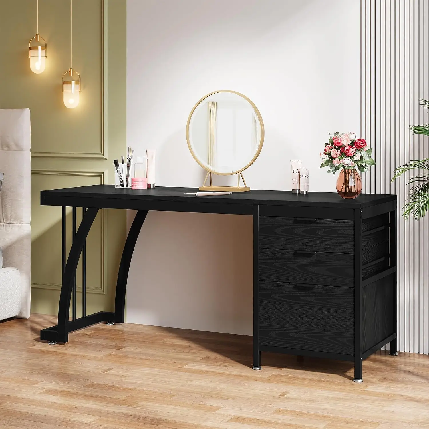 Vanity Desk with 3 Drawers, 59-Inch Large Dressing Table with Reversible Drawers, Chic Makeup Desk for Women Girls,, Customized