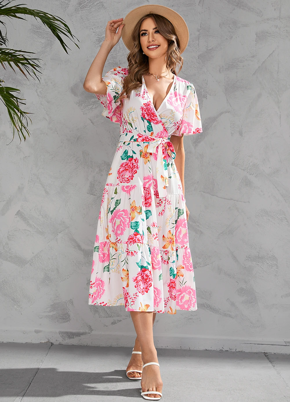 

Summer Floral Print Long Dress Women Sexy V Neck Lace Up Dress Elegant Short Sleeve Party Dresses Woman Vestido Boho Chic Mujer