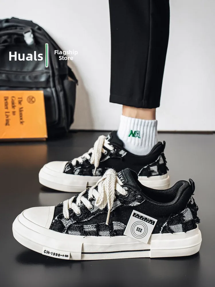 Men's Canvas Shoes Breathable Unique Design Casual Sports Low Top Glue Adhesive Rubber Bottom Thick Heel Spring Autumn