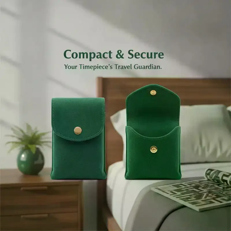 Velvet Watch Storage Bag Soft Scratch Proof Lining Snap Closure For Daily Travel Protection