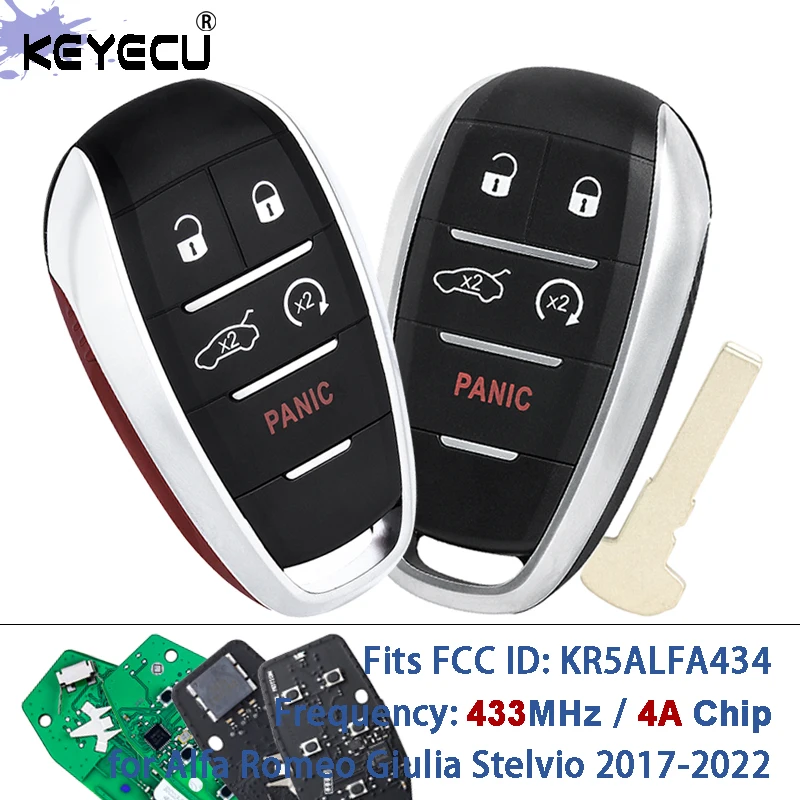 keyecu-kr5alfa434、a2c97635100-433mhz-4aチップスマートリモートキーフォブ-アルファロメオ-ジュリア-ステルヴィオ-2017-2018-2019-2020-2022用