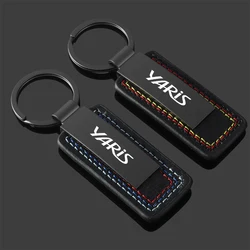 Car Keychain Key Chain Rings Metal Leather Keychain Gift for Toyota Yaris 2004 2008 2018 with logo Car Metal Auto Accessories