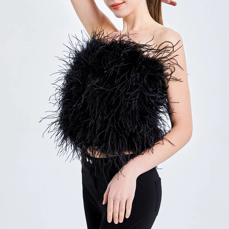 

2022 New Style Spring Winter Fashion Ostrich Tops Women Natural Turkey Feather Long Hair Lady Fluffy Wrap S8638