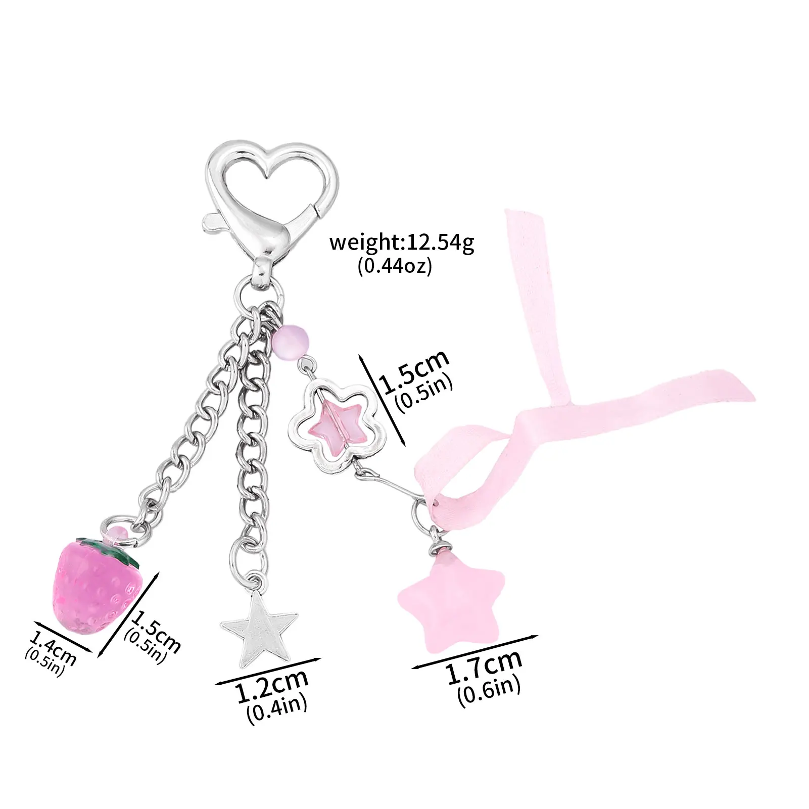 Y2k موضة زهرة ستار الحب القوس الفراولة قلادة سلسلة مفاتيح مصنوعة من الأكريليك طالب المرأة حقيبة الظهر السراويل سلسلة