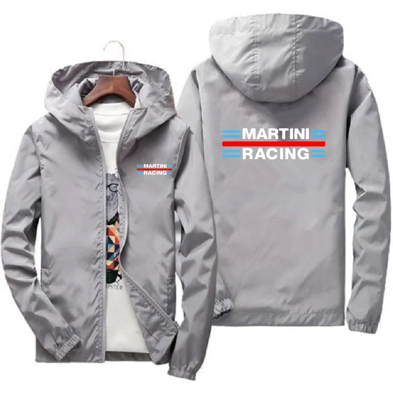 Martini Racing Men\'s Coat Thin Sunscreen Skin Zipper Hooded Windbreaker Sports Pilot Jacket Beach Parkas Cycling Tops Plus Size