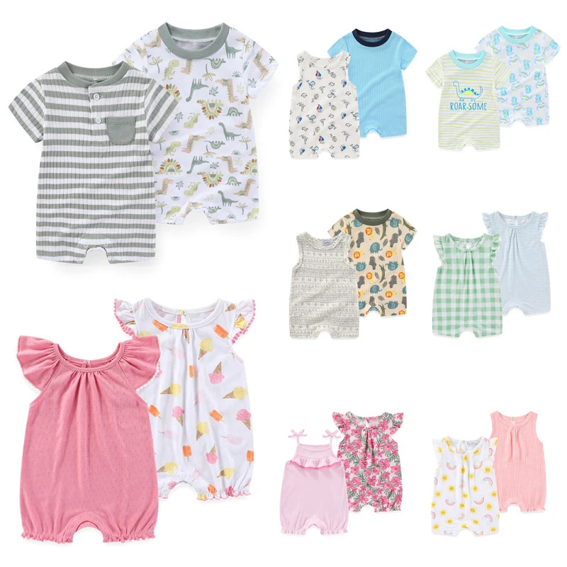 Unisex 2 pezzi neonato vestiti della neonata fiore cotone cartone animato senza maniche vestiti del neonato 0-12M stampa estate