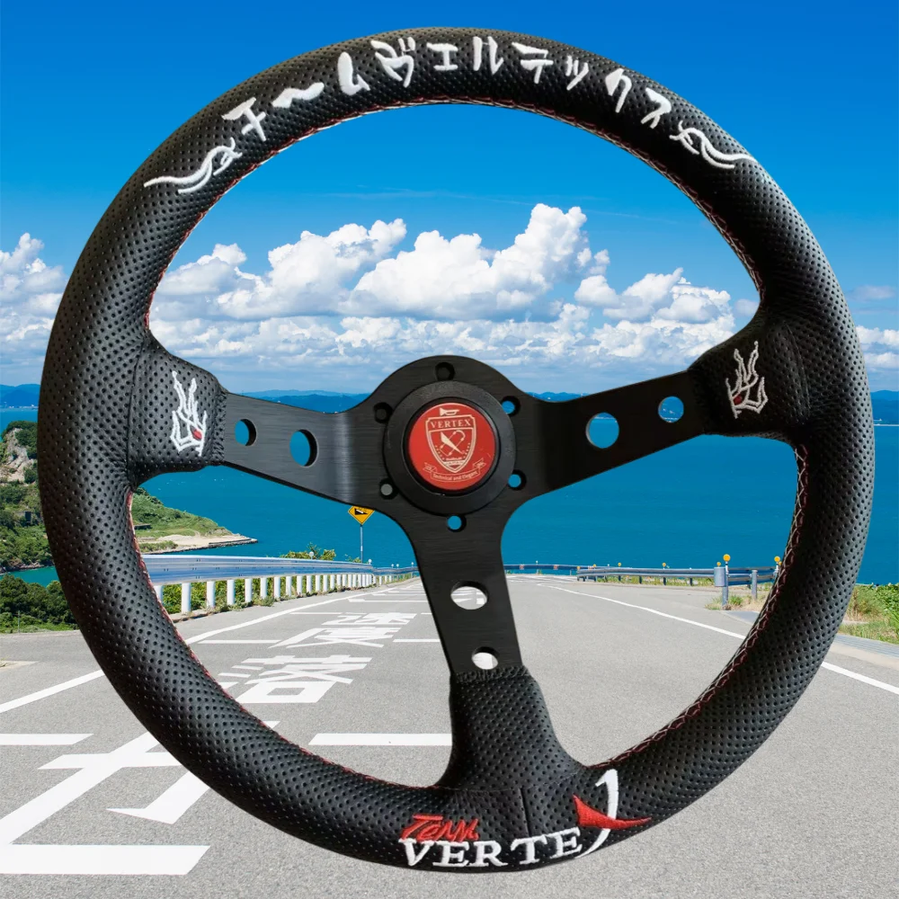 JDM 330mm Deep Dish Car Steering Wheel VERTEX Microfiber Leather Sport Steering Wheel for Racing game simulator