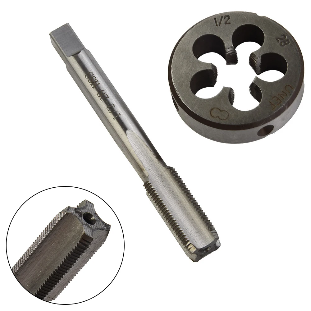 1/2-28 Tap + Die 2* 2pcs HSS Hand Right TPI 28 TPI (Thread-Per-Inch) UNEF Thread Tool 1/2