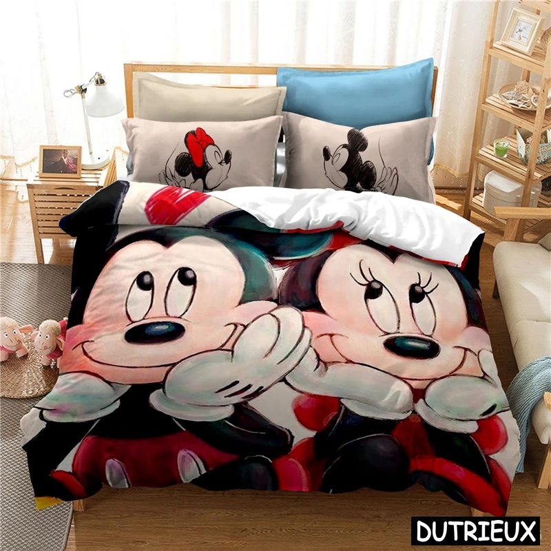 Lovely Mickey Minnie Mouse Duvet Cover & Pillowcase Set Twin Full Queen King Size Bedding Set Soft Comforter Cover Set Bedspread