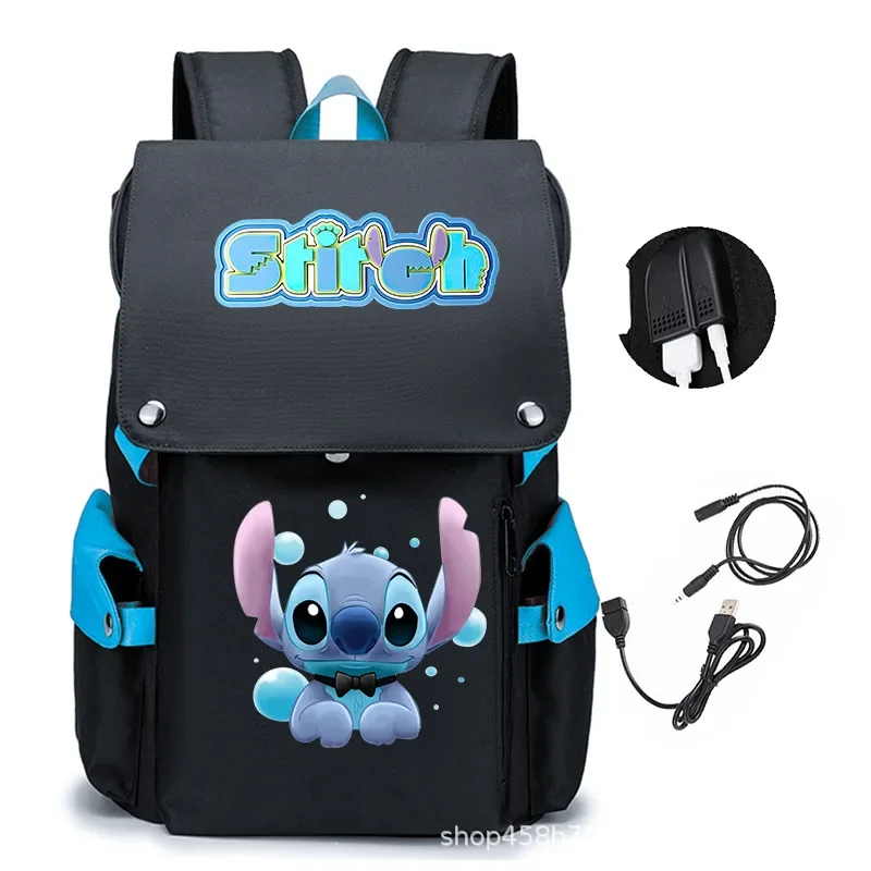 

MINISO Disney Stitch Peripheral Printed Backpack, Teen Student School Bag, Water-repellent, Large-capacity USB Computer Bag