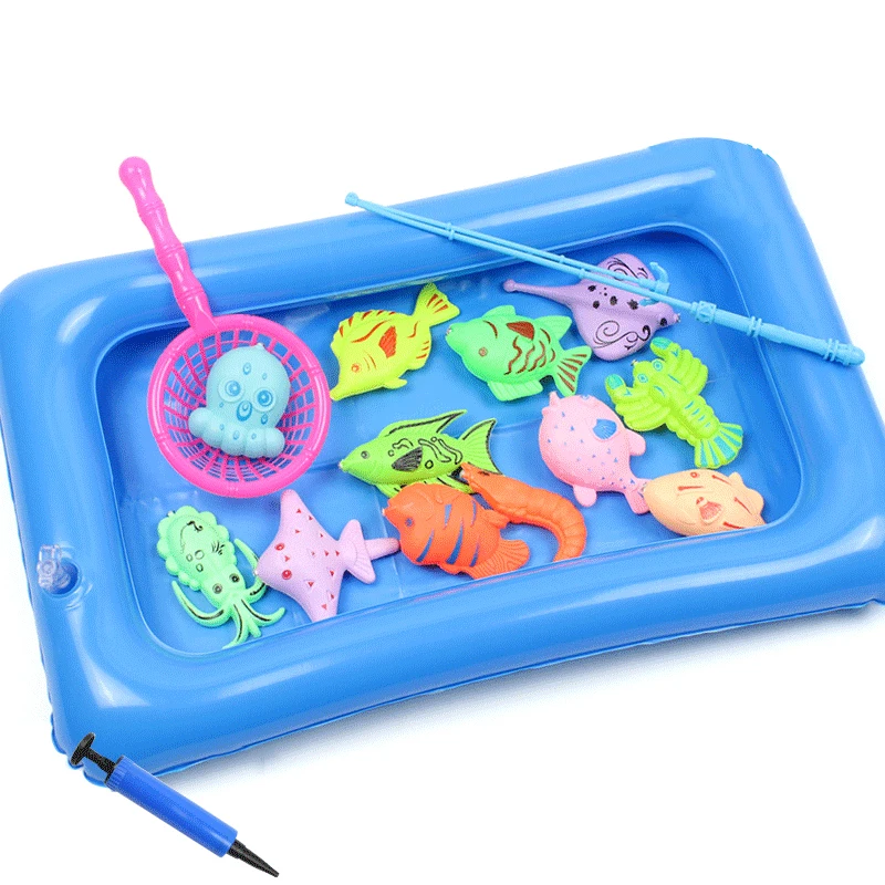 Kids Fishing Toy Set Play Water Toys for Baby Magnetic Rod and Fish with Inflatable Pool Outdoor Sport Puzzle Toys for Children